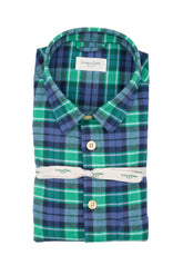 Camicia con collo francese in flanella di puro cotone a quadri verde - Collezione UOMO | Giemme BrandsCorporate
