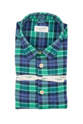 Green check pure cotton flannel shirt with french collar - Green | Giemme BrandsCorporate