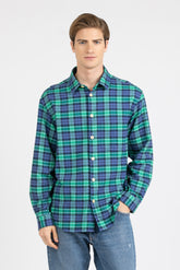 Green check pure cotton flannel shirt with french collar - Green | Giemme BrandsCorporate