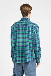 Green check pure cotton flannel shirt with french collar - Green | Giemme BrandsCorporate