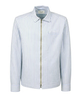 Regular fit bomber jacket in white stretch seersucker cotton with light blue stripes - New in Tintoria Mattei | Giemme BrandsCorporate