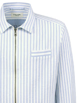 Regular fit bomber jacket in white stretch seersucker cotton with light blue stripes - Light blue | Giemme BrandsCorporate