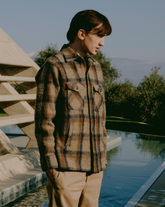 over jacket with italian collar in pure virgin wool with an exclusive blue and brown check pattern - Men's Shirts and Overshirt Jackets | Giemme BrandsCorporate