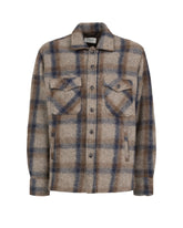 over jacket with italian collar in pure virgin wool with an exclusive blue and brown check pattern - Men's Shirts and Overshirt Jackets | Giemme BrandsCorporate