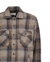 over jacket with italian collar in pure virgin wool with an exclusive blue and brown check pattern - Hazelnut | Giemme BrandsCorporate