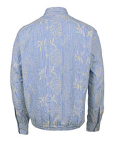 Regular fit over jacket with italian collar in light blue stretch cotton with white stripes and beige floral embroidery - Light blue | Giemme BrandsCorporate