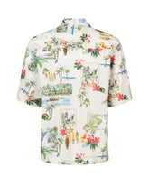 Camicia a mezza manica comfort fit con collo bowling in mussola di puro cotone con esclusiva stampa acquerello sui toni del verde - Tintoria Mattei | Giemme BrandsCorporate