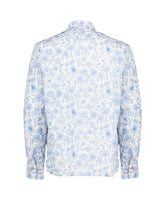 Over jacket with bowling collar in pure cotton with a floral pattern in shades of blue - Light blue | Giemme BrandsCorporate