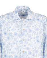 Over jacket with bowling collar in pure cotton with a floral pattern in shades of blue - Light blue | Giemme BrandsCorporate