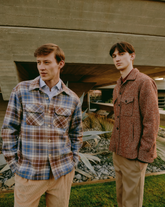 Over shirt jacket in pure cotton flannel with brown and blue check pattern - Men's Shirts and Overshirt Jackets | Giemme BrandsCorporate