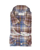 Over shirt jacket in pure cotton flannel with brown and blue check pattern - Men's Shirts and Overshirt Jackets | Giemme BrandsCorporate