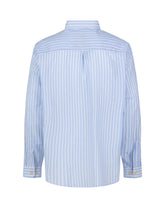 Camicia over fit con dettagli in contrasto in pura mussola di cotone a righe azzurre - Azzurro | Giemme BrandsCorporate