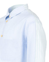 Over-fit shirt with contrast details in pure cotton muslin with blue and green stripes - Light blue | Giemme BrandsCorporate