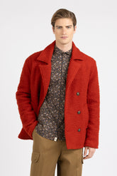 Red bouclé wool double breasted peacot - Men's Shirts and Overshirt Jackets | Giemme BrandsCorporate