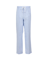 Pantaloni regular fit con coulisse in puro cotone bianco a righe azzurre - Tintoria Mattei | Giemme BrandsCorporate