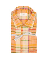Camicia over fit a mezza manica in cotone elasticizzato misto lino a quadri arancioni - Tintoria Mattei - Last chance | Giemme BrandsCorporate