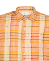 Camicia over fit a mezza manica in cotone elasticizzato misto lino a quadri arancioni - Arancione | Giemme BrandsCorporate