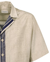 Camicia a mezza manica comfort fit con collo bowling in puro cotone con esclusiva stampa vintage sui toni del blu - Blu | Giemme BrandsCorporate