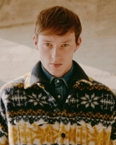Maglione comfort fit con scollo polo in lana e lana di alpaca blu - Tintoria Mattei | Giemme BrandsCorporate