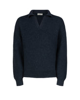 Maglione comfort fit con scollo polo in lana e lana di alpaca blu - Tintoria Mattei | Giemme BrandsCorporate