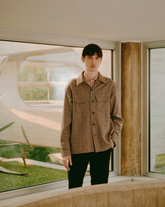 Over fit shirt jacket with notch lapel collar in beige pied de poule wool - Men's Shirts and Overshirt Jackets | Giemme BrandsCorporate