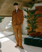 Over jacket with notch lapel collar in ochre pure cotton corduroy - Men's Shirts and Overshirt Jackets | Giemme BrandsCorporate
