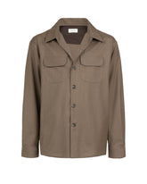 Over fit shirt jacket with notch lapel collar in exclusive brown stretch virgin wool - Men's Shirts and Overshirt Jackets | Giemme BrandsCorporate