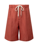 Pantaloni bermuda regular fit con coulisse in puro lino rosso - Tintoria Mattei - New in | Giemme BrandsCorporate