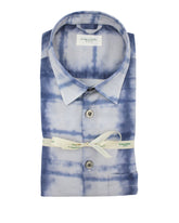 Overfit shirt with french collar in pure white cotton with light blue stripes and an exclusive blue check print - New in Tintoria Mattei | Giemme BrandsCorporate