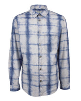 Overfit shirt with french collar in pure white cotton with light blue stripes and an exclusive blue check print - New in Tintoria Mattei | Giemme BrandsCorporate