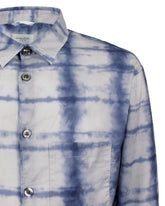 Overfit shirt with french collar in pure white cotton with light blue stripes and an exclusive blue check print - Light blue | Giemme BrandsCorporate