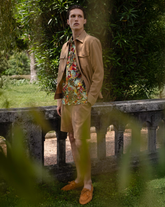 Regular-Fit Jacke mit italienischem Kragen aus elastischem braunem Baumwoll-Seersucker - Haselnussbraun | Giemme BrandsCorporate