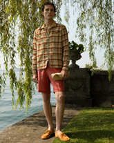 Pantaloni bermuda regular fit con coulisse in puro lino rosso - Rosso | Giemme BrandsCorporate