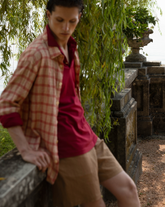 Regular Fit Bermuda-Hose aus elastischem Baumwoll-Seersucker in Braun - Haselnussbraun | Giemme BrandsCorporate