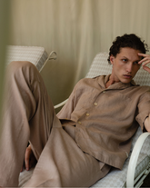 Wide-leg pants in pure walnut linen - Hazelnut | Giemme BrandsCorporate