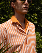 Camicia regular fit con collo francese in puro cotone avorio a righe arancioni - Arancione | Giemme BrandsCorporate