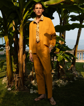 Regular Fit Hemd mit französischem Kragen aus reinem Baumwolle mit exklusivem Foliage-Muster in Orangetönen - Orangefarben | Giemme BrandsCorporate