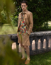 Regular-Fit Jacke mit italienischem Kragen aus elastischem braunem Baumwoll-Seersucker - Haselnussbraun | Giemme BrandsCorporate