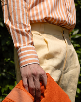 Camicia regular fit con collo francese in puro cotone avorio a righe arancioni - Arancione | Giemme BrandsCorporate