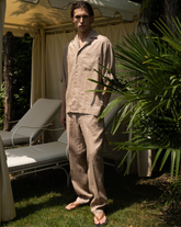 Comfort fit short-sleeve shirt with bowling collar in pure brown linen - Total look Men | Giemme BrandsCorporate