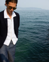 Giacca over fit mono petto in puro lino blu - Blu | Giemme BrandsCorporate