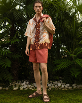 Comfort fit short-sleeve shirt with bowling collar in pure cotton with an exclusive foliage print in orange tones - Orange | Giemme BrandsCorporate